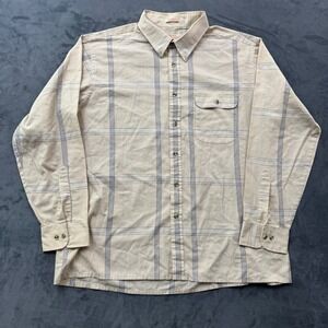 The Fox Collection Mens XL Plaid Button Down Shirt Tan Grey Long Sleeve Vtg